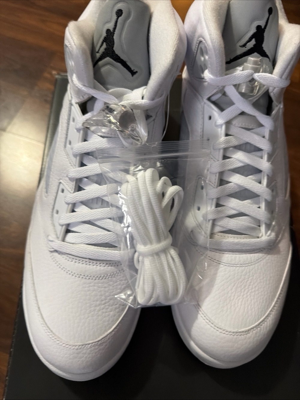 Nike White Air Jordan 5 Basketball Sneakers with Black Jumpman